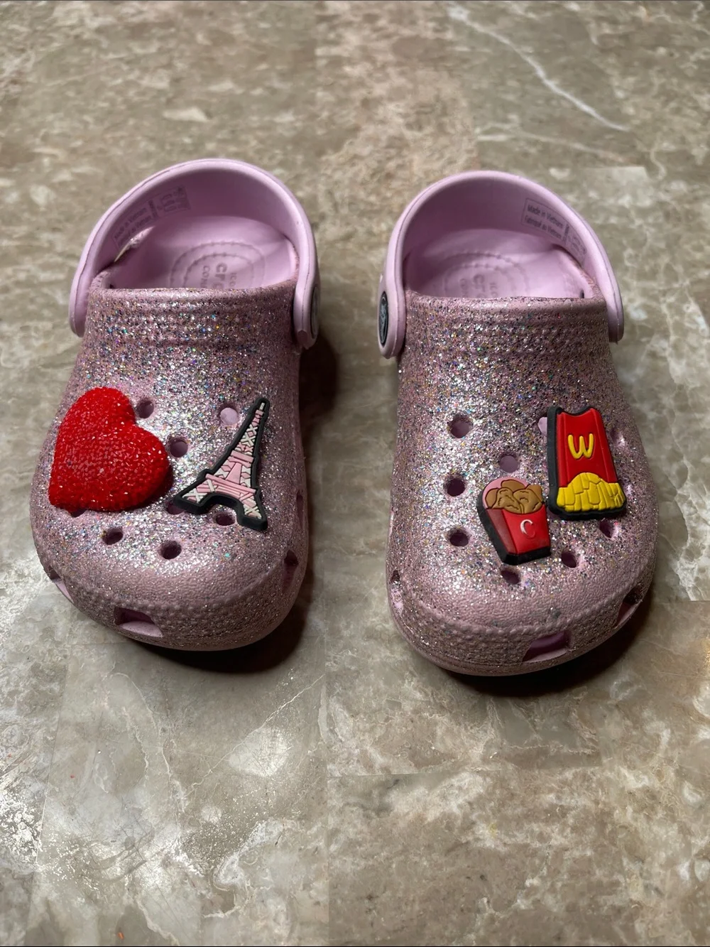 CROCS Kids Glitter Pink Clog Sandals with Jibbitz Charms